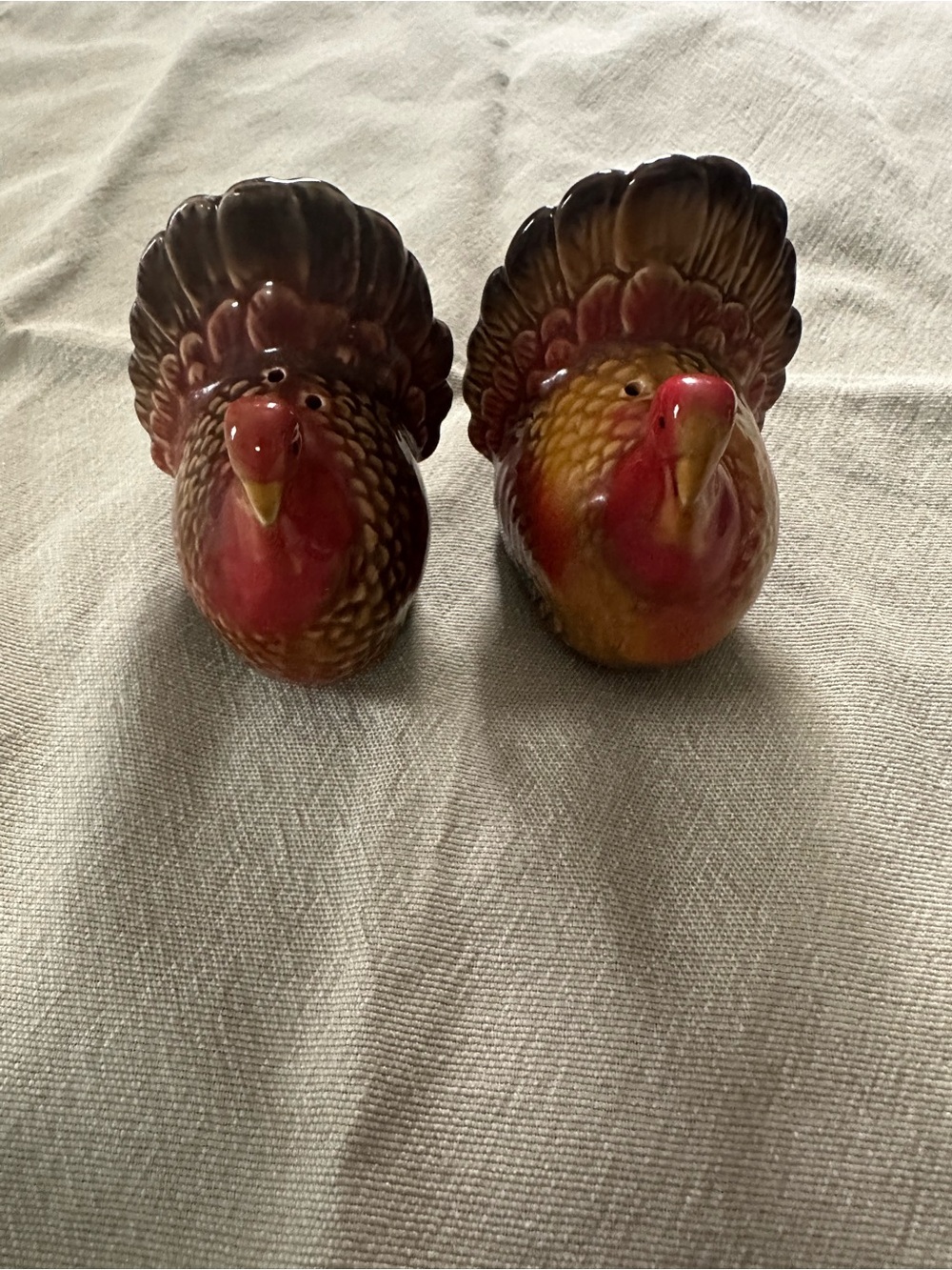 Ceramic Turkey Salt & Pepper Shakers - Red, Brown, Yellow